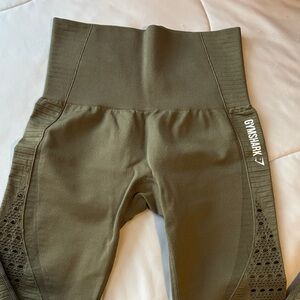Gymshark Kids Olive Green High-Waist Leggings with Side Laser-Cut Detail